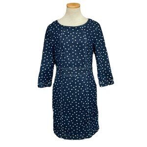 Boden Dress Womens 8 Blue Polka Dot Denim Long Sleeve Midi Sheath
